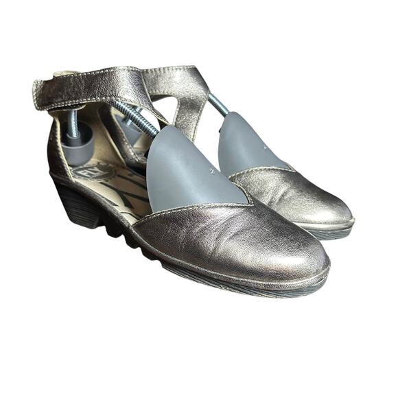 Fly London Piat Sandal sz 37 US 6.5 platform Wedge heel silver metallic leather - Picture 3 of 13